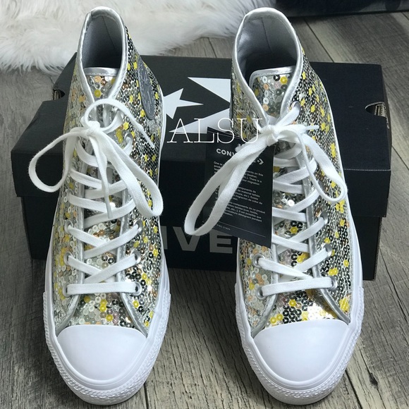 Converse Ctas HI Sequins Pure Silver Gold W AUTHEN - Picture 3 of 8
